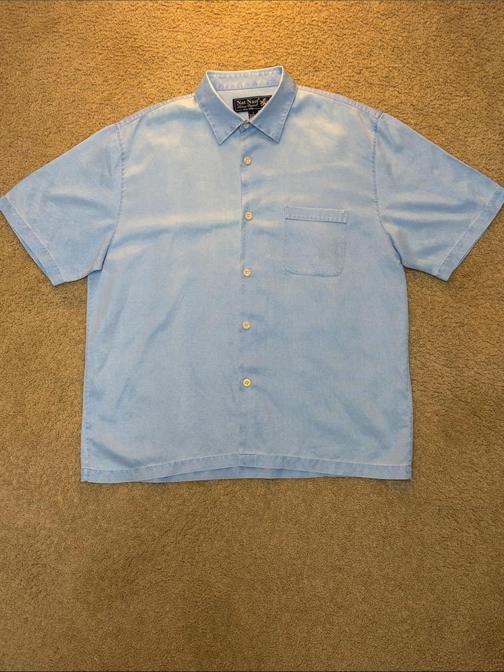 Nat Nast Silk Pale Blue Short Sleeve Button-Down Shirt